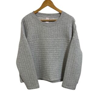 Auden Women's Light Gray Ribbed Quilted Crewneck Sweatshirt Pullover Top Size XL